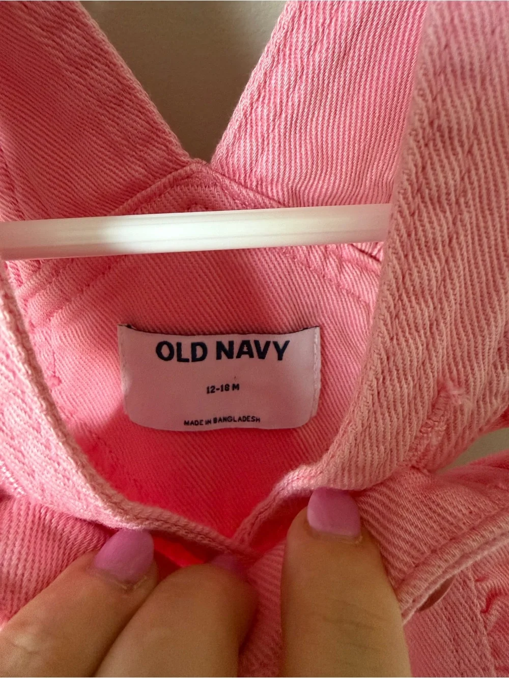 Old Navy Girls 12-18M Pink Denim Overall Romper Sleeveless Ruffle Cotton